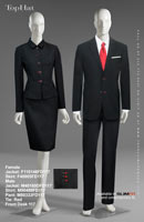 FrontDesk 117 - Female Jacket: F110146 Skirt: F40905, Male Jacket: M40160D Shirt: M90489 Pants: M80333 Tie: Red