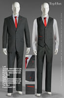 FrontDesk 120 - Left Jacket: M40160 Shirt: M90489H Pants: M80333 Tie: Red, Right Vest: M90288A Shirt: M90489H Pants: M80333 Tie: Red