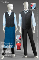 RestaurantApron 11 - Female Vest: F40202B Blouse: F90416A Pants: F90330 Apron: N90853, Male Vest: M60216 Shirt: M90489 Pants: M80333 Tie: Black
