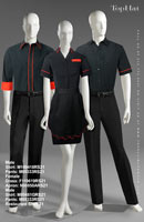 Restaurant Shirt 21 - Male Shirt: M100418 Pants: M80333, Female Dress: F110619 Apron: N90850, Male Shirt: M80481G Pants: M80333