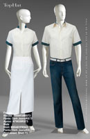 Restaurant Shirt 73 - Female Blouse: F88041A Pants: Dark Jeans, Male Shirt: M80481F Pants: Dark Jeans