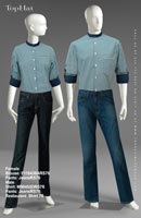 Restaurant Shirt 76 - Female Blouse: F110436A Pants: Dark Jeans, Male Shirt: M90455D Pants: Jeans
